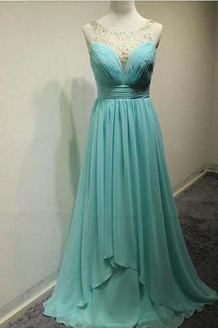 2017 Custom Charming Chiffon Prom Dress,o-neck Prom Dress, Beading Evening Dress
