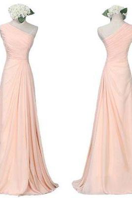 2017 Custom Charming Sexy Pink Prom Dress,one-shoulder Prom Dress,chiffon Evening Prom Dress