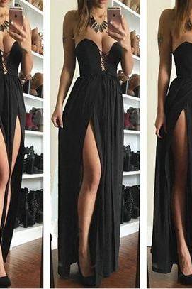 2017 Custom Charming Sweetheart Black Prom Dress,sexy Slit Evening Dress