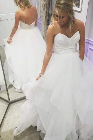 2017 Custom made White sweetheart prom dress,sexy spaghetti straps evening dress, organza formal dress