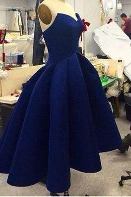 2017 Custom Made Charming Navy Blue Short Prom Dress, Sexy Sweetheart Evening Dress,high-low Prom Dress