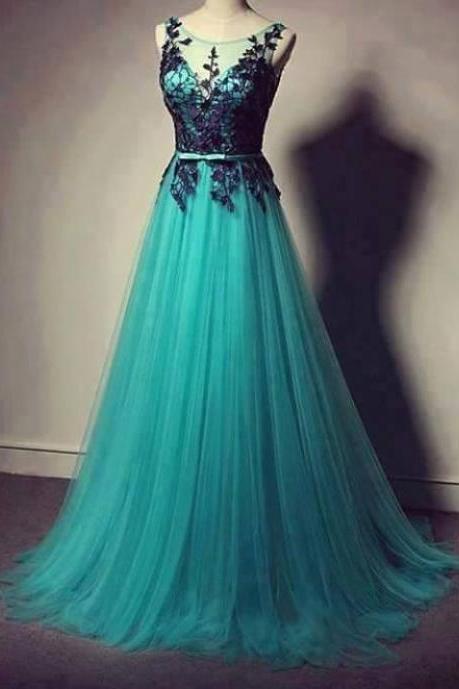 2017 Custom Made Baby Blue Lace Prom Dress,tulle A-line V-neck Prom Dress Ball Gown ,long Prom Dress