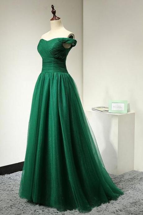 2017 Custom Made Charming Green Prom Dress,Tulle Prom Dress,Off the Shoulder Prom Dress,Noble prom Dress,A-Line Evening Dress