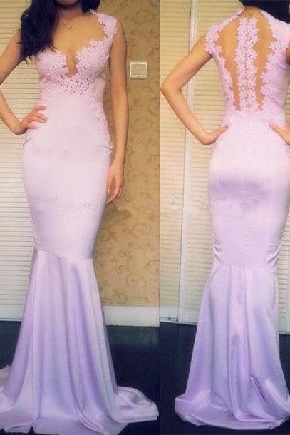 2017 Custom Made Charming Satin Prom Dress,v-neck Prom Dress,mermaid Prom Dress,appliques Prom Dress,satin Prom Dress