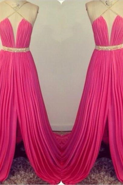 2017 Custom Made Charming Prom Dress,chiffon Prom Dress,a-line Prom Dress,sexy Prom Dress,pleat Prom Dress