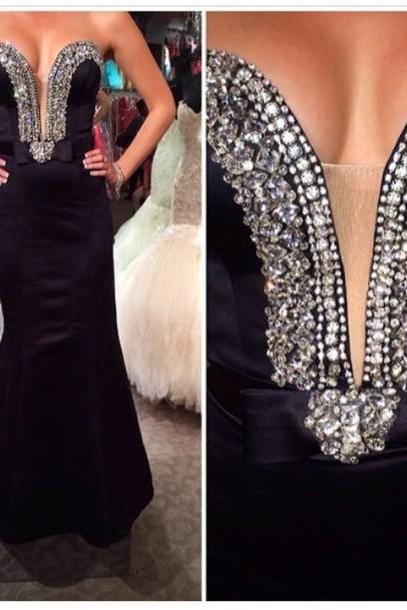 Strapless Sweetheart Plunging Beaded Mermaid Long Prom Dress, Evening Dress