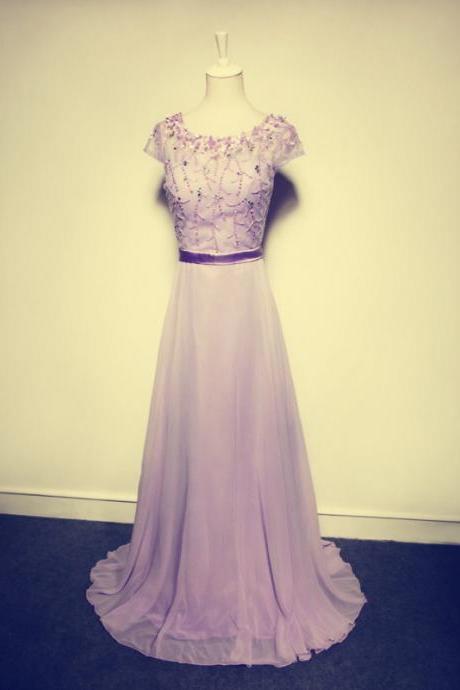 2017 Custom Made Elegant Lilac Prom Dress,a-line Evening Dress,beading Evening Dress,chiffon Evening Dress