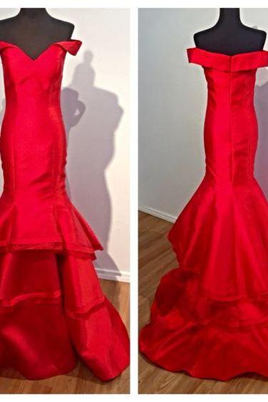 2017 Custom Made Charming Red Mermaid Prom Dress, Off The Shoulder Evening Dress