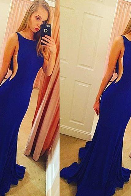 2017 Custom Made Charming Royal Blue Prom Dress, Sexy Sleeveless Evening Dress,Sexy Backless Prom Dress