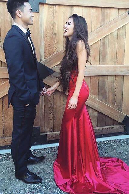 2017 Custom Made Charming Sheath Prom Dress,Sexy Sleeveless Evening Dress, Red Prom Dress