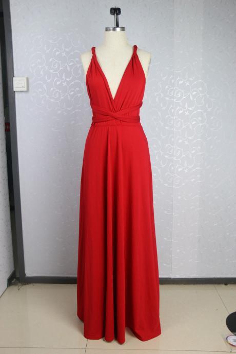 2017 Custom Made Charming Red Backless Prom Dress, Spaghetti Straps Evening Dress,sexy Deep V-neck Prom Dress