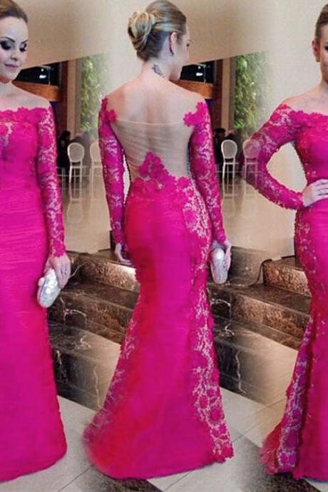 2017 Custom Made Charming Rosy Prom Dresses,Lace Prom Dress, Beading Prom Dress, See Through Evening Dress