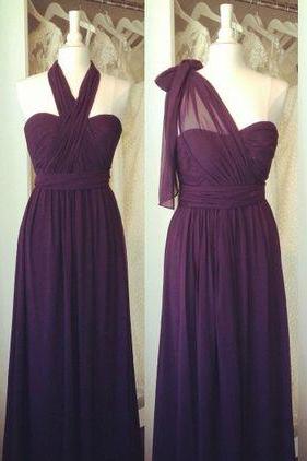 2017 Custom Made Charming Chiffon Prom Dresses, Purple Prom Dress,sleeveless Prom Dress