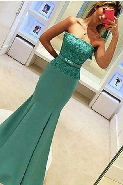 2017 Custom Charming Mint Green Prom Dress,strapless Sexy Evening Gown,mermaid Party Dress ,floor Length Prom Dress