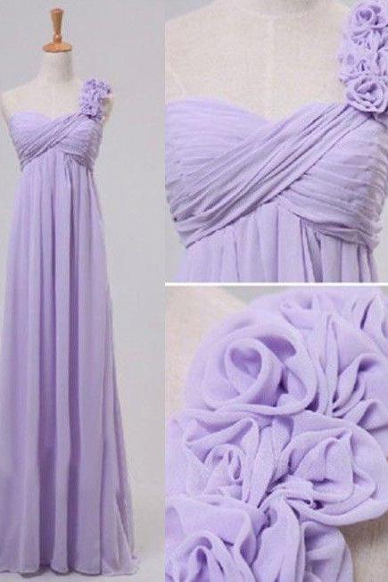 2017 Custom Made Lilac Prom Dress,One Shoulder Evening Dress,Floor Length Party Dress,Handmake Flower Prom Dress