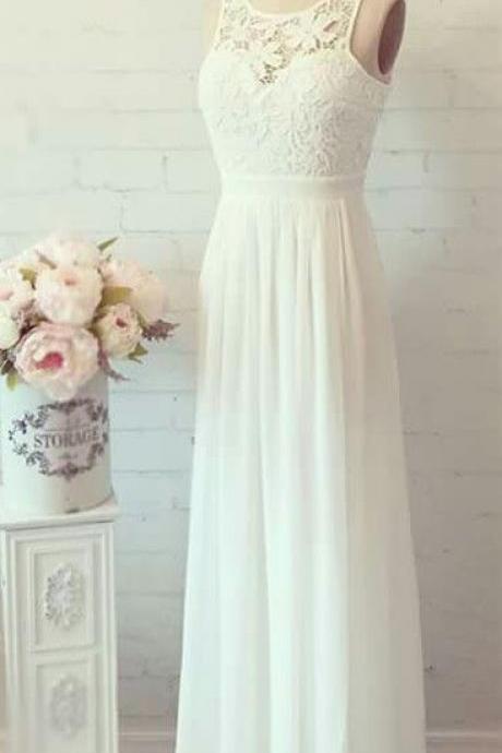 2017 Custom Made White Chiffon Prom Dress,lace Evening Dress,floor Length Party Dress,floor Length Prom Dress
