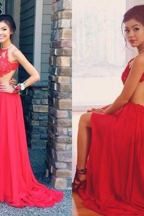 2017 Custom Made Red Prom Dress,Beading Evening Dress,Sleeveless Party Gown,Backless Pageant Dress,High Quality