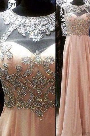 2017 Custom Made Pink Chiffon Prom Dress,Beading Evening Dress,Floor Length Party Gown,High Quality