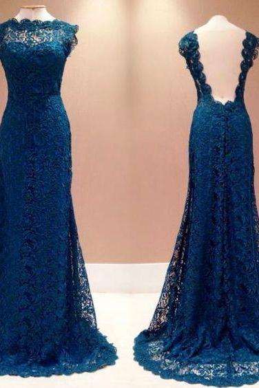 2017 Custom Made Dark Blue Prom Dress, Lace Evening Dress,sexy Open Back Party Gown,sleeveless Pegeant Dress, High Quality
