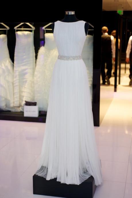 2017 Custom Made White Chiffon Prom Dress, Sleeveless Evening Dress,beading Party Gown,floor Length Pegeant Dress, High Quality