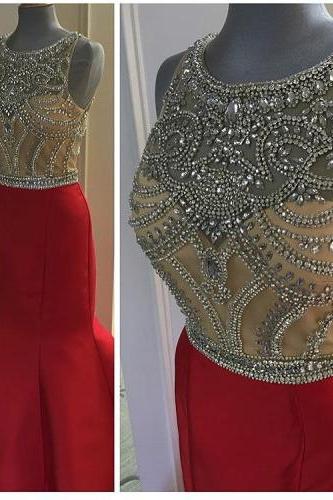 2017 Custom Made Red Mermaid Prom Dress,sleeveless Evening Dress,see Through Sexy Dress,beading Party Dress,high Quality