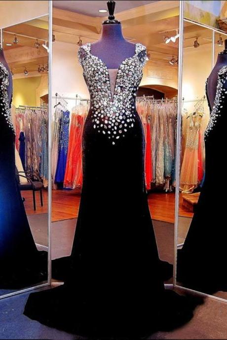 2017 Custom Made Prom Dress,Back Deep V-neck Prom Dress,Crystal Prom Dress,Mermaid Prom Dress,Stunning prom Dress, Custom Prom Dress,Handmade Prom Dress,High Quality