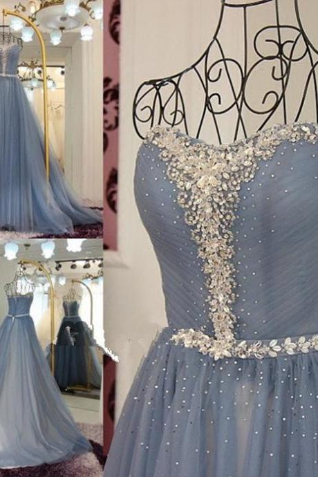 2017 Custom Made Prom Dress, Strapless Prom Dress, Beaded Prom Dress, Long Prom Dress,chiffon Prom Dress,backless Prom Dress