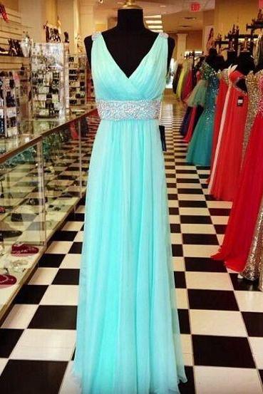 2017 Custom Made Chiffon Prom Dress,v-neck Prom Dress,beading Prom Dress,floor Length Prom Dress