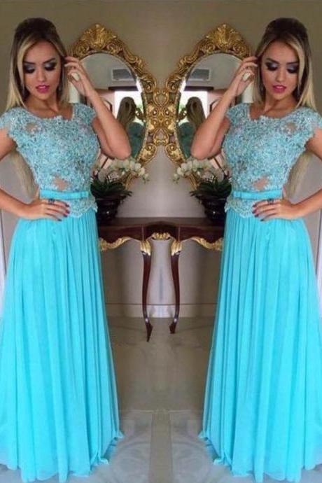 2017 Custom Made Blue Chiffon Prom Dress,Sexy Beading Prom Dress,Appliques Prom Dress,Floor Length Party Dress,Custom Prom Dress,Modest Prom Dress