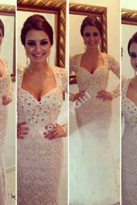 Prom Dresses,Lace Prom Dresses,Mermaid Prom Dress,Long Sleeve Prom Dress,Beaded Prom Dress,Floor length Prom Dress,Sweetheart Prom Dress,Custom Prom Dress