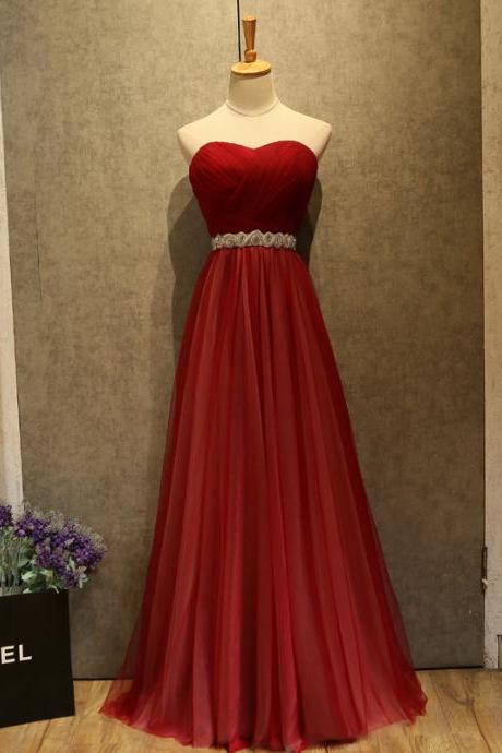 2017 Custom Made Red Chiffon Prom Dress,sweetheart Beading Evening Dress,sexy Sleeveless Party Dress,high Quality