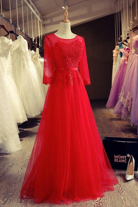 2017 Custom Made Red Chiffon Prom Dress,sexy See Through Evening Dress,middle Sleeves Party Dress,high Quality