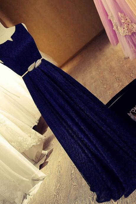 2017 Custom Made Navy Blue Chiffon Prom Dress,sexy Lace Evening Dress,floor Length Party Dress,high Quality