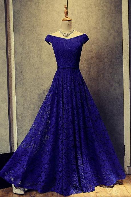 2017 Custom Made Royal Blue Lace Prom Dress,Sexy Off The Shoulder Evening Dress,Floor Length Party Dress,High Quality