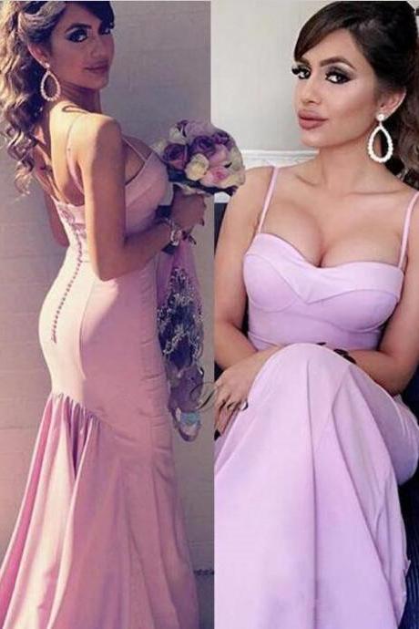 2017 Custom Made Pink Prom Dress,Sexy Spaghetti Straps Evening Dress,Mermaid Party Dress,High Quality