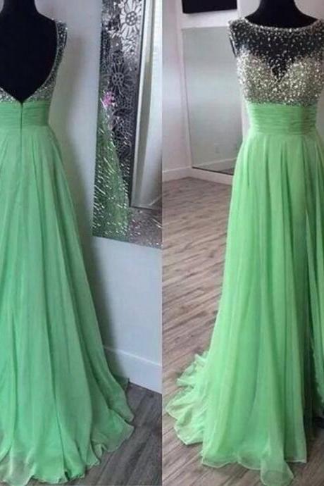 2017 Custom Made Green Chiffon Prom Dress,sexy See Through Evening Dress,floor Length Party Dress,high Quality