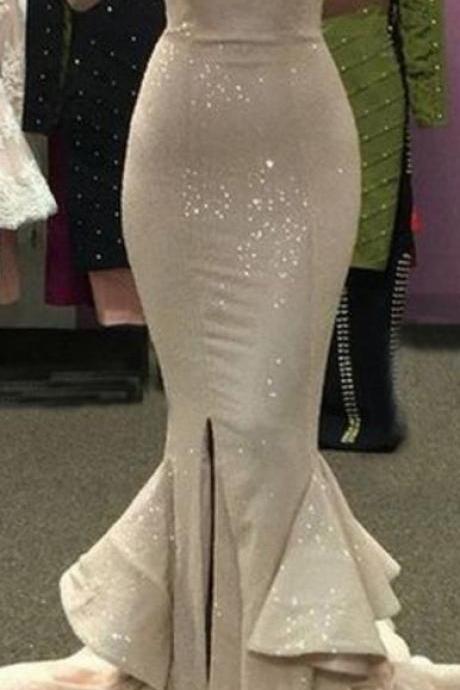 2017 Custom Made White Mermaid Prom Dress,Sexy Spaghetti Straps Evening Dress,Floor Length Party Dress,High Quality
