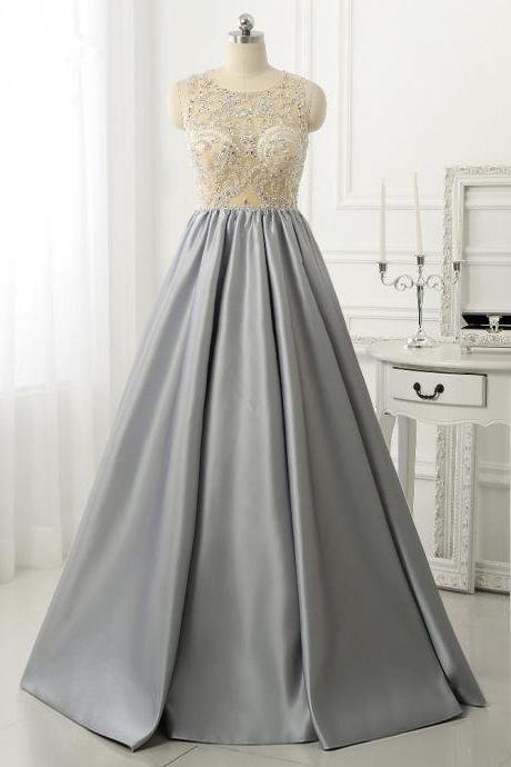 2017 Custom Made Grey Chiffon Prom Dress,sexy Beading Evening Dress,sexy Beading Party Dress ,floor Length Prom Dress,high Quality