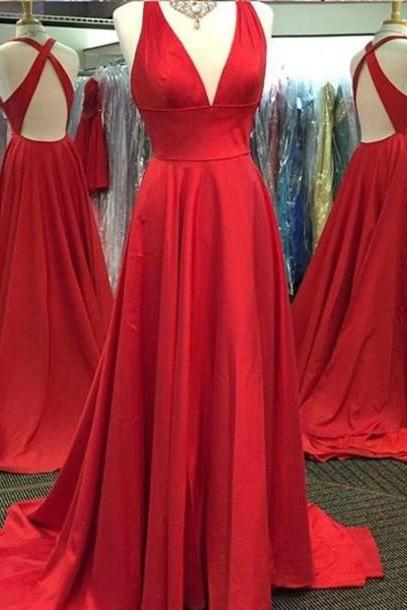 Prom Dress,V neck Red Prom Dress,Backless Prom Dress,Open Back Sexy Prom Dress,Formal Evening Gowns,Sexy Evening Gown,Red Evening Dress,Prom Dresses A-line,Formal Gowns V neck