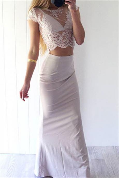 Charming Sexy Prom Dresses,White Lace Evening Gowns,Mermaid Party Dresses,2 pieces Evening Gowns,Modest Formal Dress,Evening Gown For Teens,Formal Dress