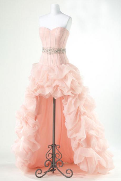 2017 Custom Made Pink Chiffon Prom Dress,sexy Sweetheart Evening Dress,beading Party Dress,high-low Prom Dress