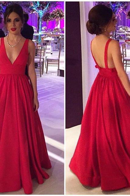 Deep V neck Red Prom Dress,Long Prom Dress,Backless Prom Dress,2017 Prom Gonws,Sexy Prom Evening Dress,Red Party Dress,Formal Prom Dress,Dress For Prom,Charming Evening Dress