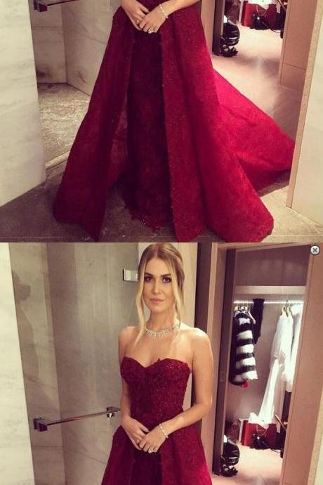 Burgundy Prom Dress,long Prom Dress,sweetheart Prom Dress,a-line Evening Dress,charming Evening Gown 2017