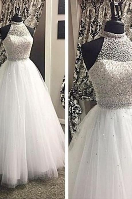 Charming Prom Dress,ball Gown Prom Dress,tulle Prom Dress,halter Prom Dress