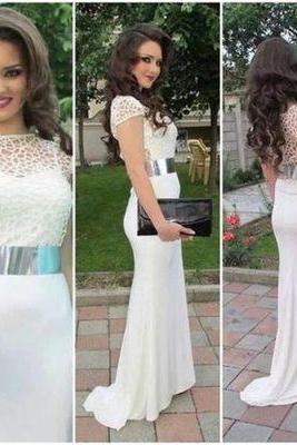 Charming Prom Dress,O-Neck Prom Dress,Short Sleeves Prom Dress