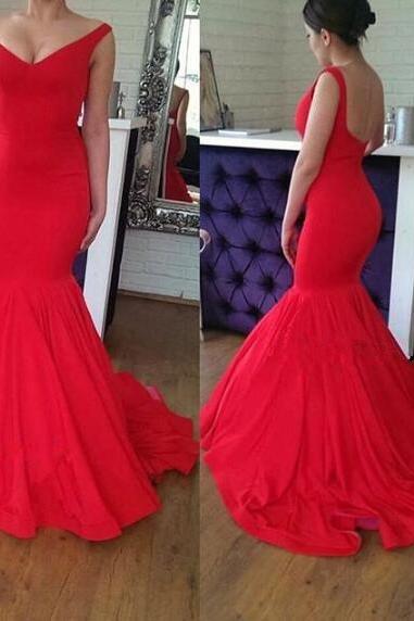 Red Mermaid Prom Dress,off The Shoulder Evening Dresses,long Formal Dress,low Back Prom Dress,women Party Dresses
