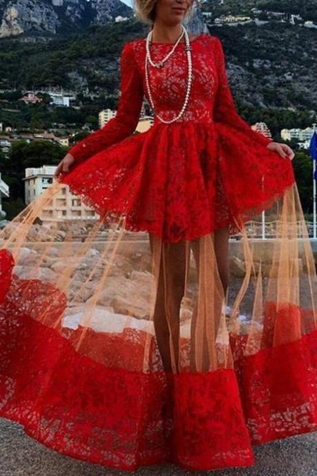 Red Prom Dress,Long Sleeve Prom Dress,Lace Prom Dress,Fashion Prom Dress,Special Occasion Dress,New Arrival Prom Dress,Sexy Party Dress