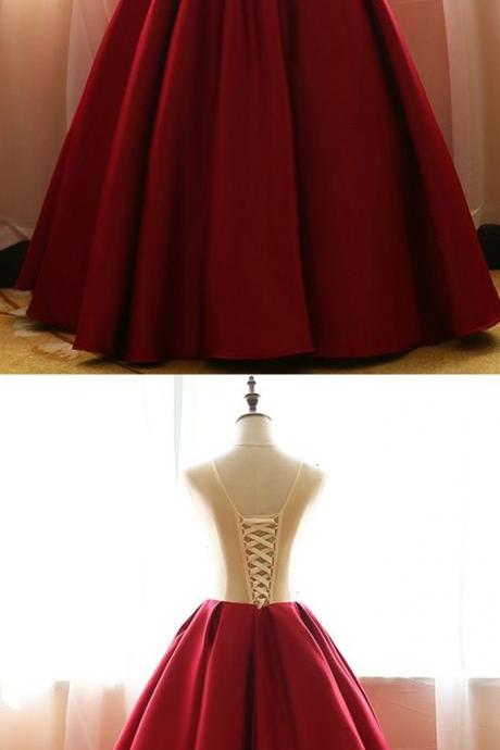 Red Chiffon Satins Rose Applique Round Neck A-line Long Prom Dresses,ball Gown Dresses