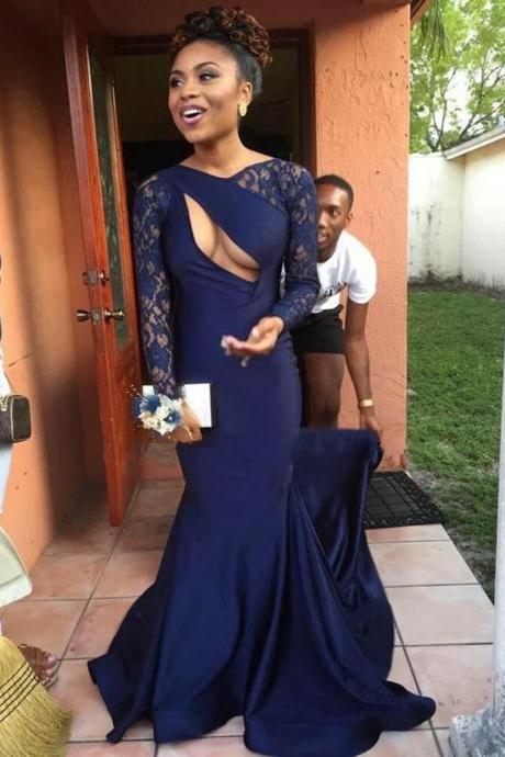 Sexy Prom Dress Formal Women Evening Gown,Prom Dresses,navy blue lace prom dress