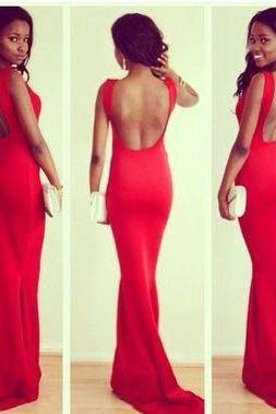 Backless Mermaid Red Charming Prom Dresses,long Evening Dresses,prom Dresses